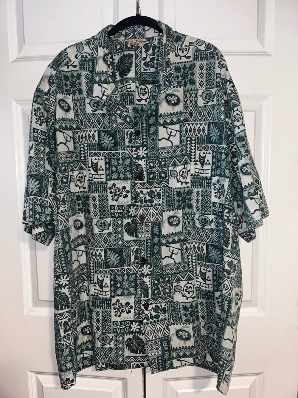 Royal Creations Casual Green Patchwork Print Short-Sleeve Button Shirt